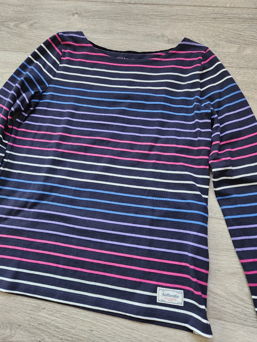 Talbots Navy Pink Authentic Tee Stripe Long Sleeve Cotton Shirt Womens Small Nwt - Picture 2 of 8